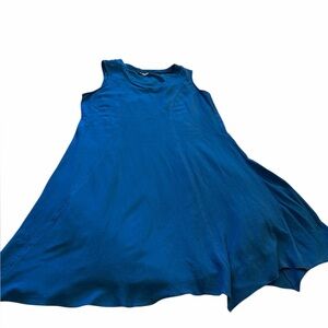 Orientique Naturally Australia -Linen Mix Asymmetric Blue Dress-Lined-Size Large